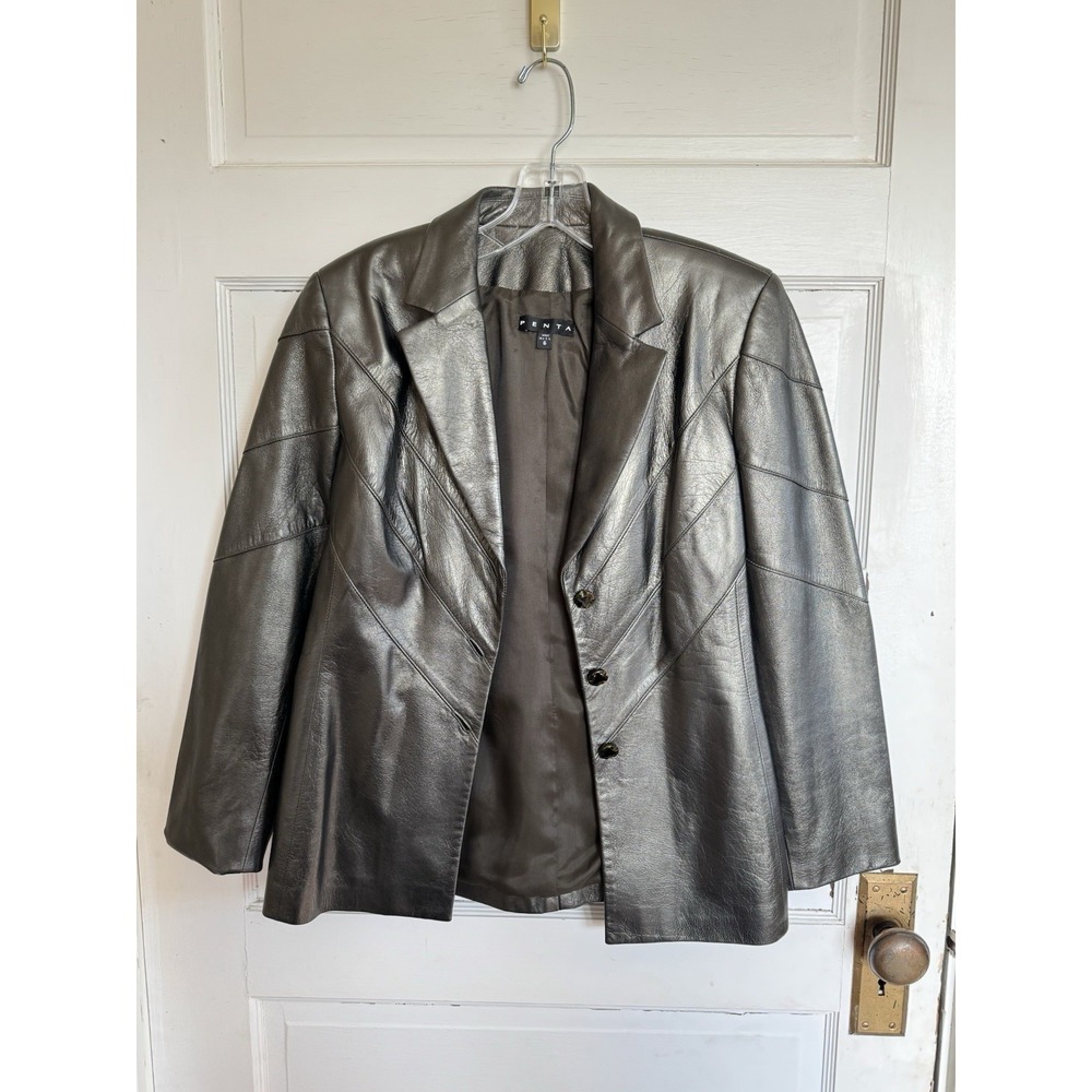 Penta Women's VTG Metallic Leather Blazer Sz 6 Glam Whimsygoth Chic Artsy City